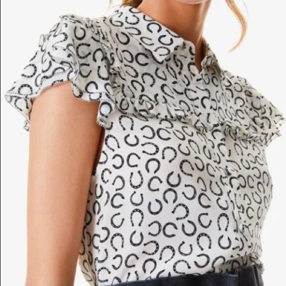 ALICE+OLIVIA Malinda Flutter Ruffle Button Down Blouse - Picture 1 of 11